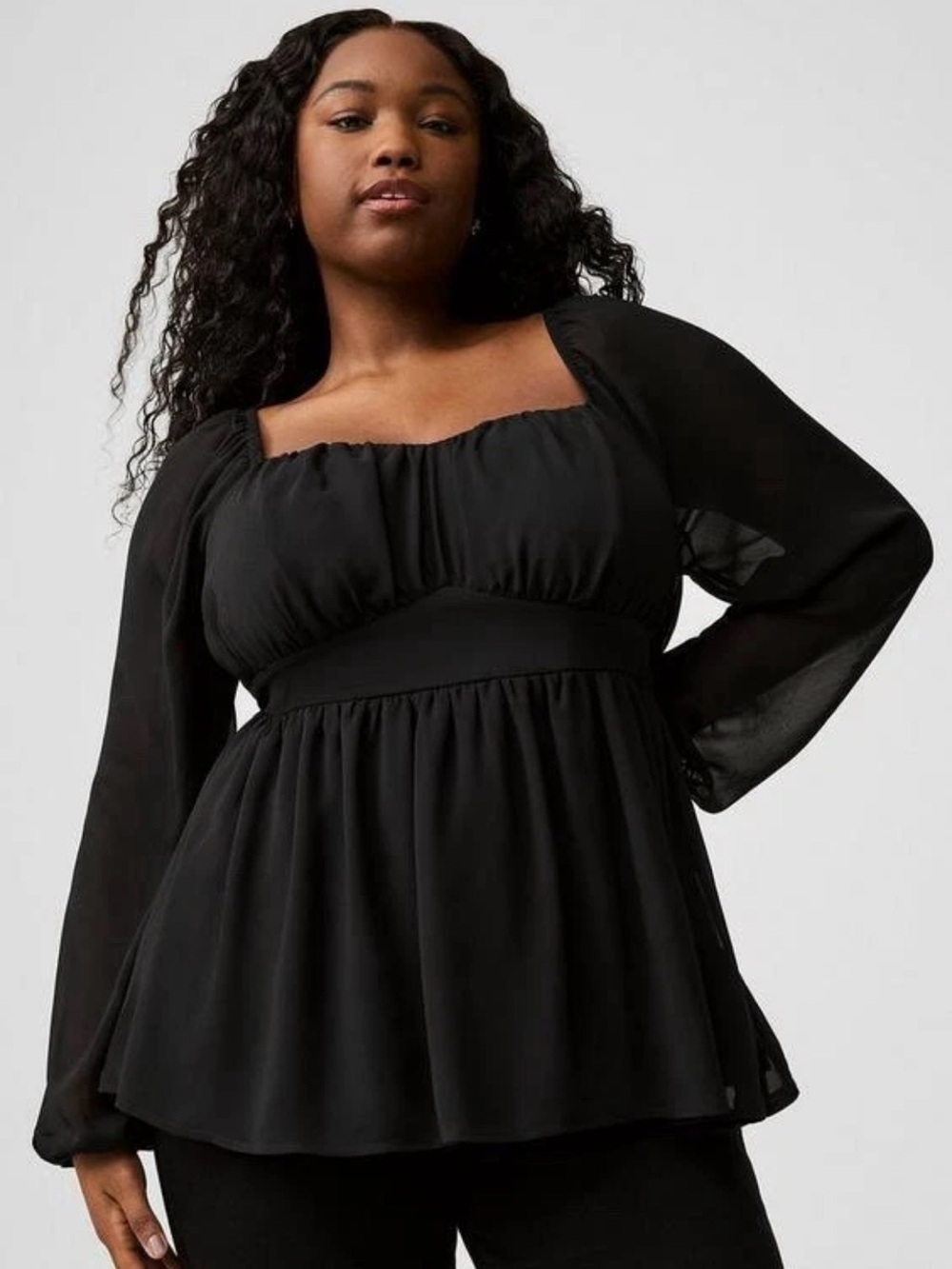 Torrid Peplum Chiffon Long sleeve Top NWOT